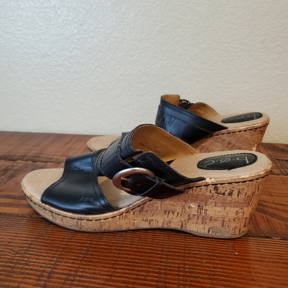 BOC Black Cork Wedges Leather Boho Sandals - Picture 6 of 9